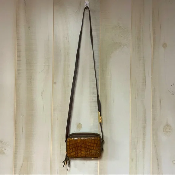 GILI Brown Italian Croc Alligator Leather Micro Crossbody Bag G.I.L.I. - Picture 4 of 7